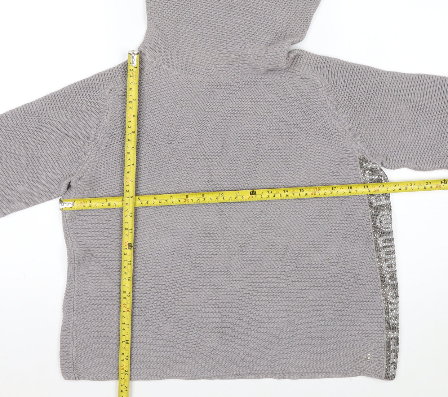 Monari Women Grey Roll Neck Long Sleeve Knit Jumper Size 12