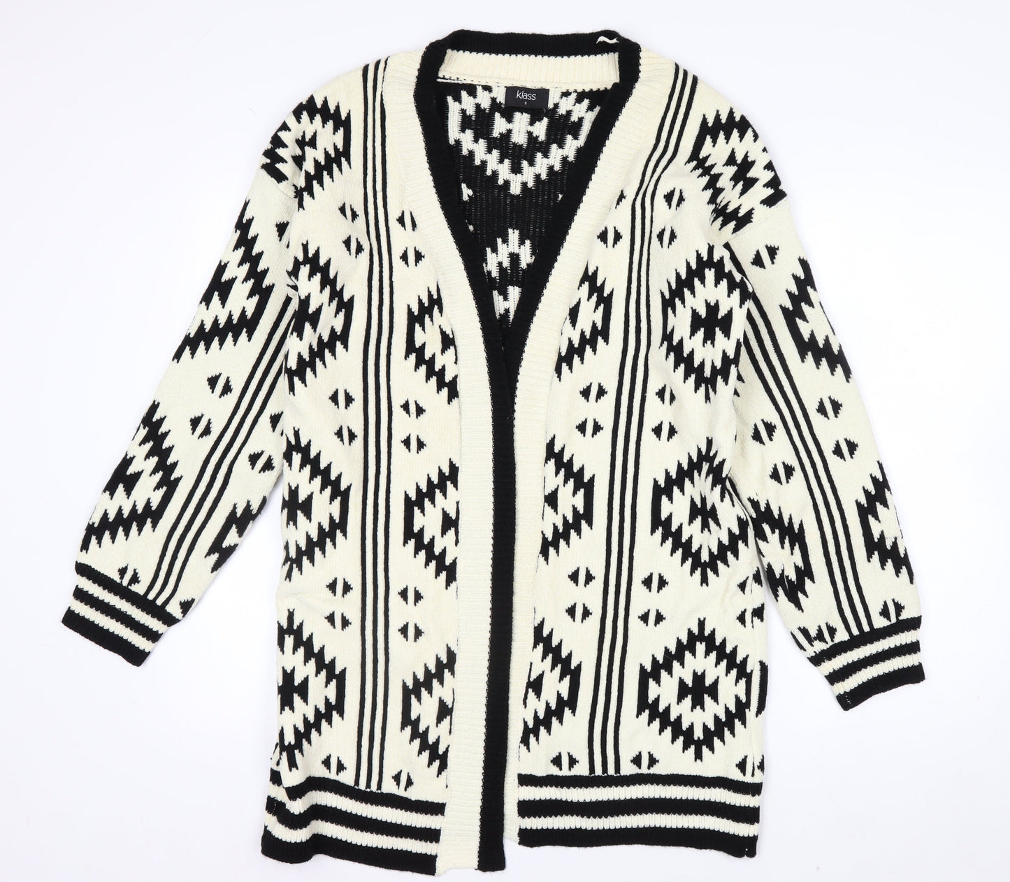 Klass Womens Black & Ivory Aztec Knit Cardigan Small