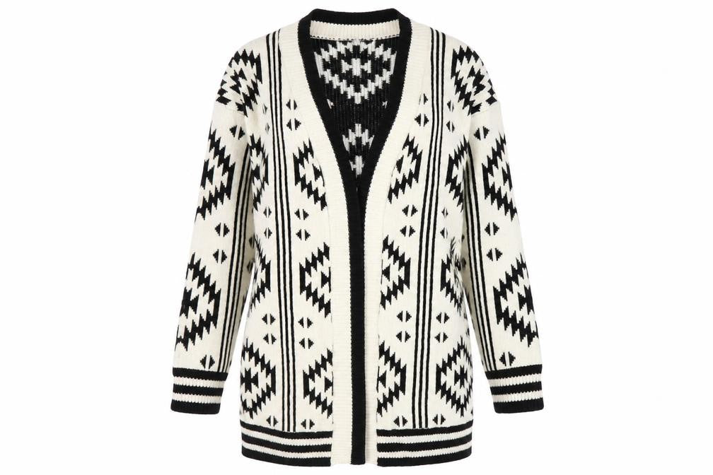Klass Womens Black & Ivory Aztec Knit Cardigan Small