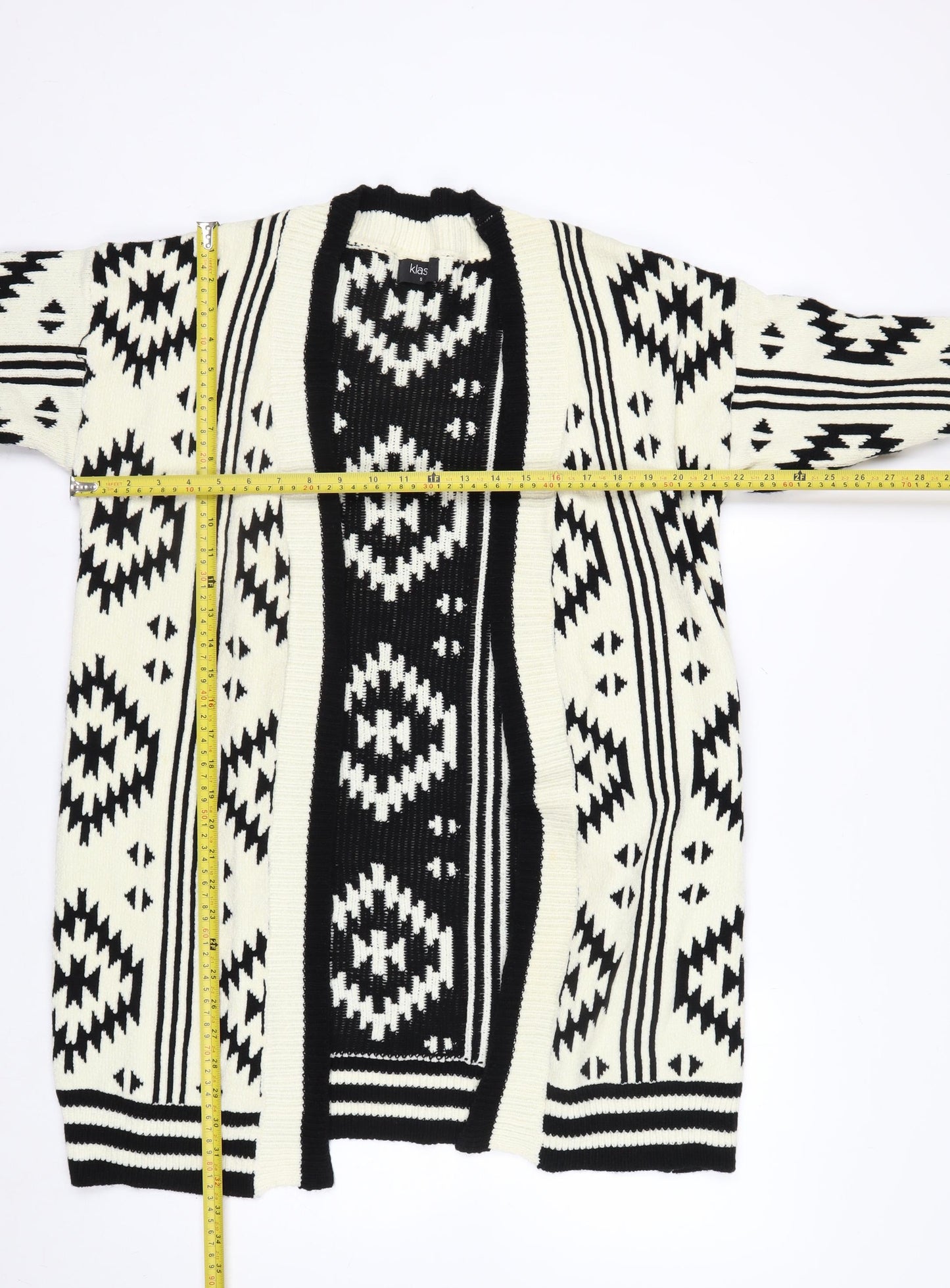 Klass Womens Black & Ivory Aztec Knit Cardigan Small