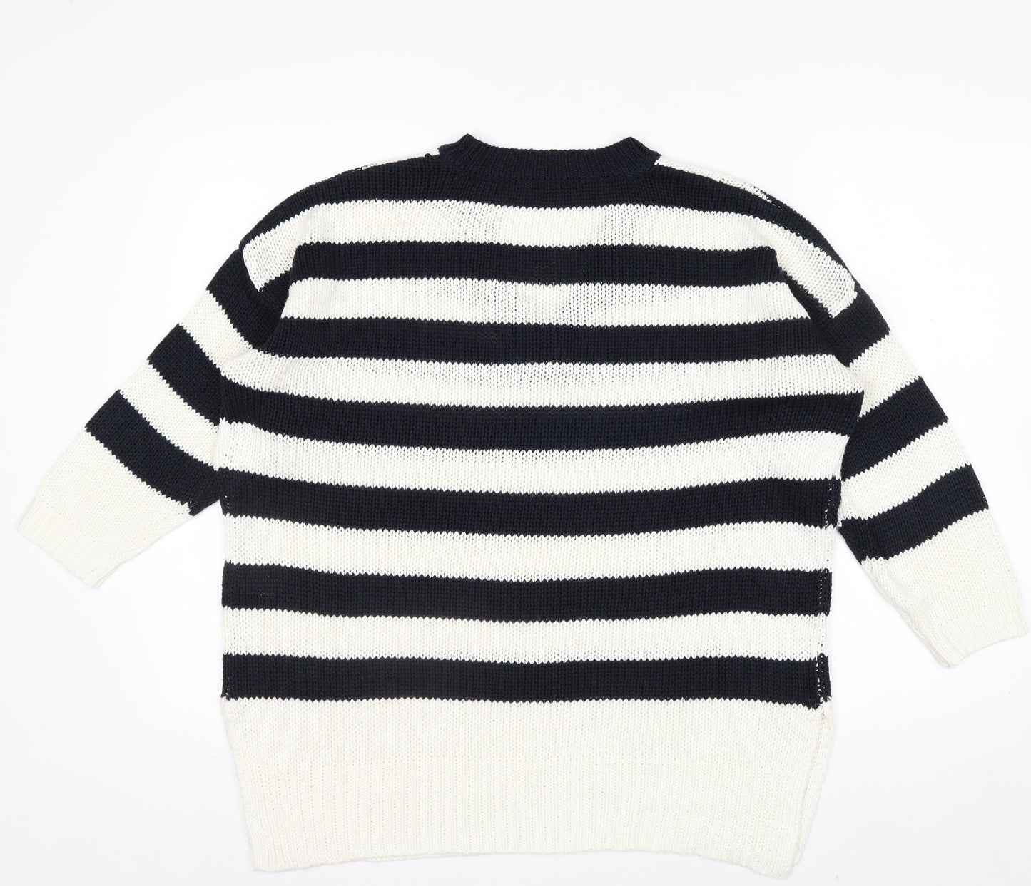 Roman Women’s Navy Stripe V-Neck Knit Jumper Size 14 Relaxed Fit