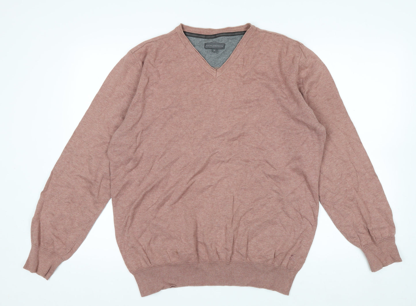 Rocha John Rocha Men's Brown Cotton V-Neck Jumper XL