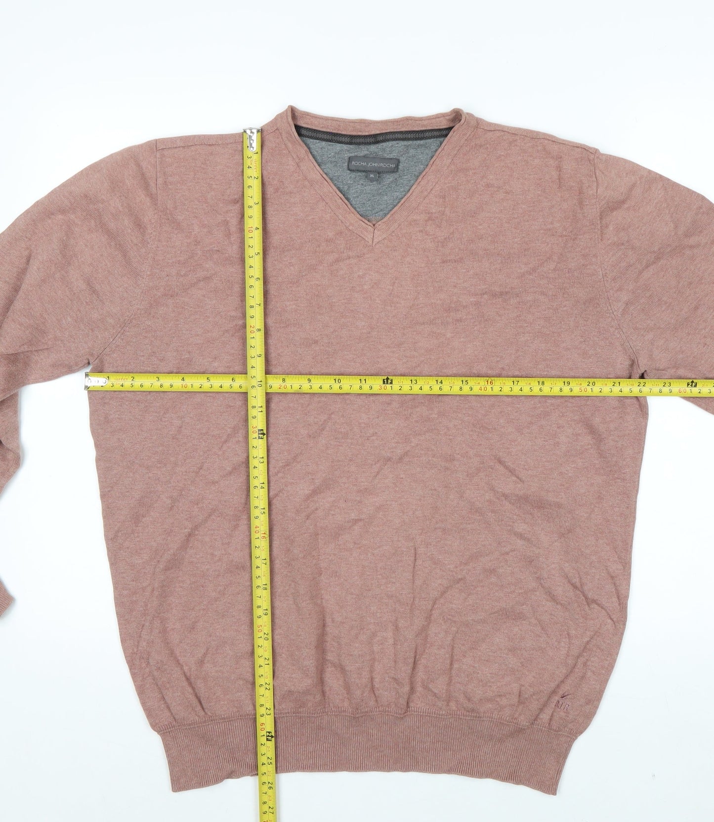 Rocha John Rocha Men's Brown Cotton V-Neck Jumper XL