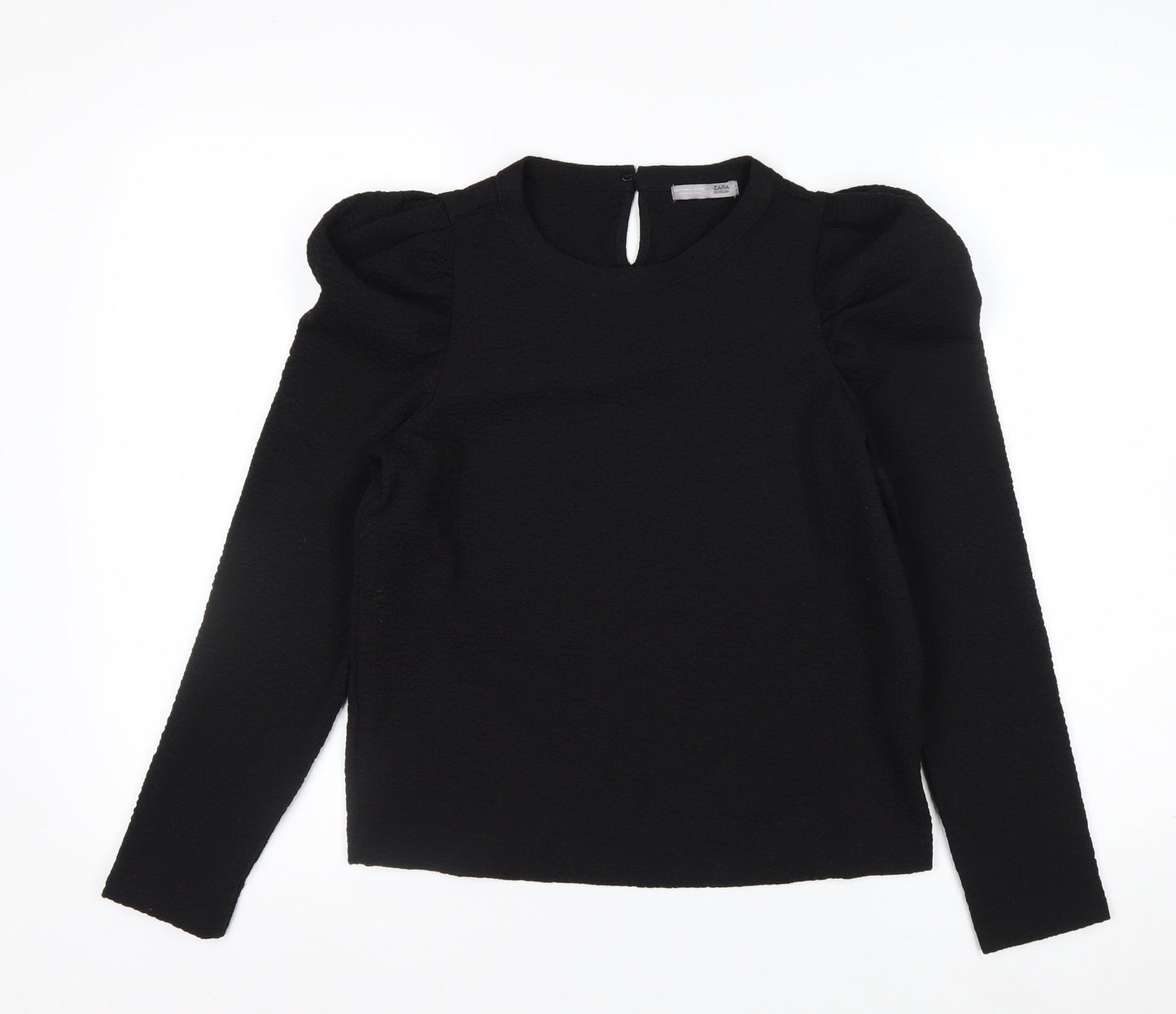 Zara Women Black Puff Sleeve Long Sleeve Woven Blouse Size S