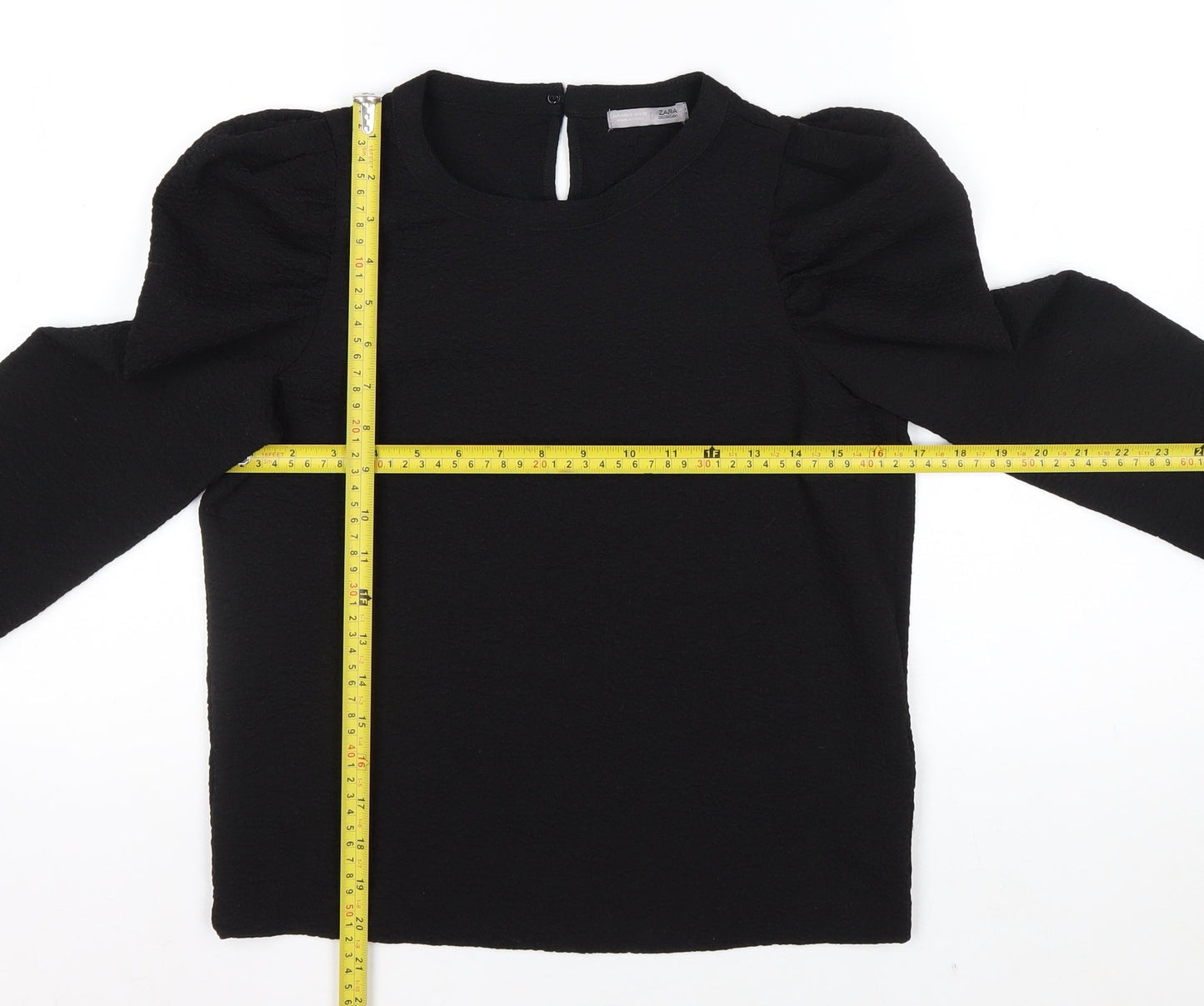 Zara Women Black Puff Sleeve Long Sleeve Woven Blouse Size S