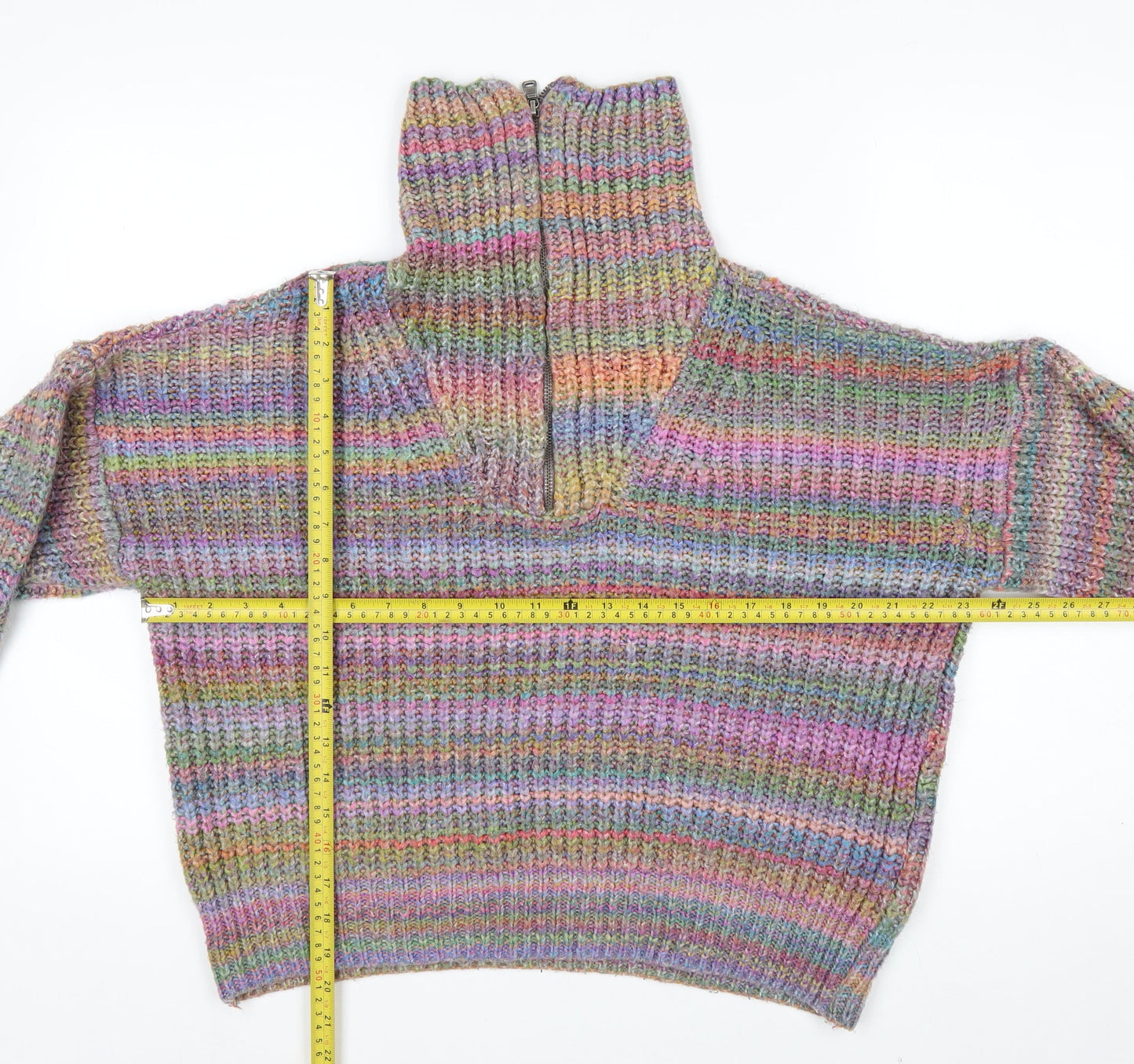 Urban Outfitters Women’s Multicoloured Chunky Knit Half Zip Jumper M