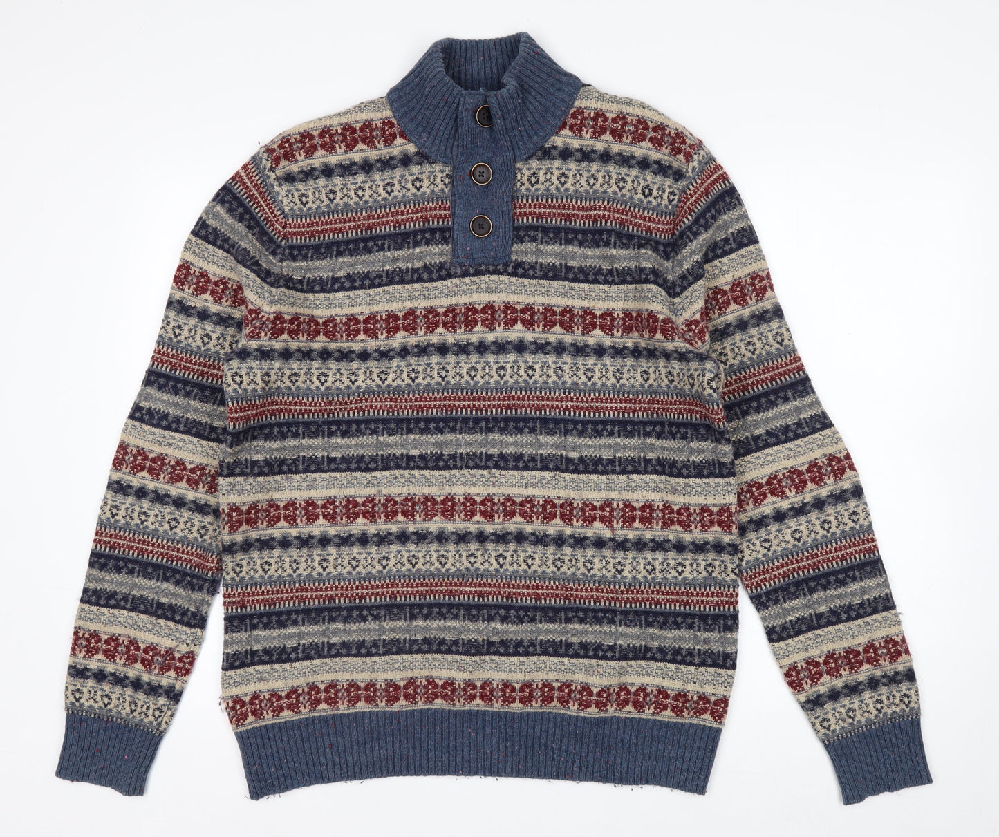 Mantaray Men's Multicoloured Fair Isle Henley Wool Jumper M