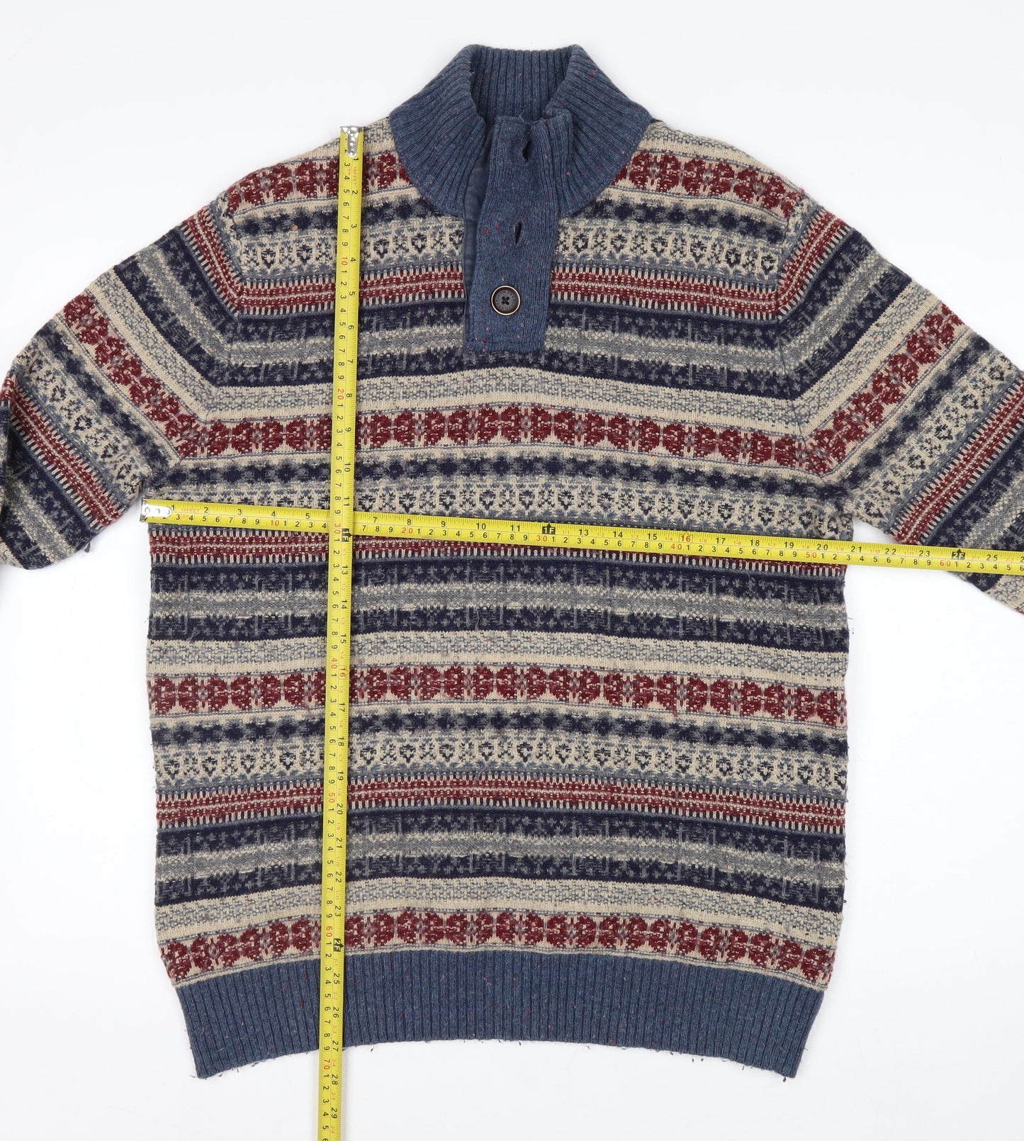 Mantaray Men's Multicoloured Fair Isle Henley Wool Jumper M