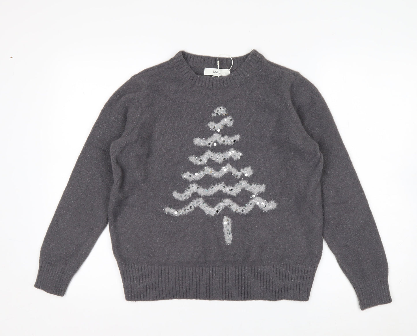 Marks and Spencer Women's Grey Sequin Christmas Jumper Size S