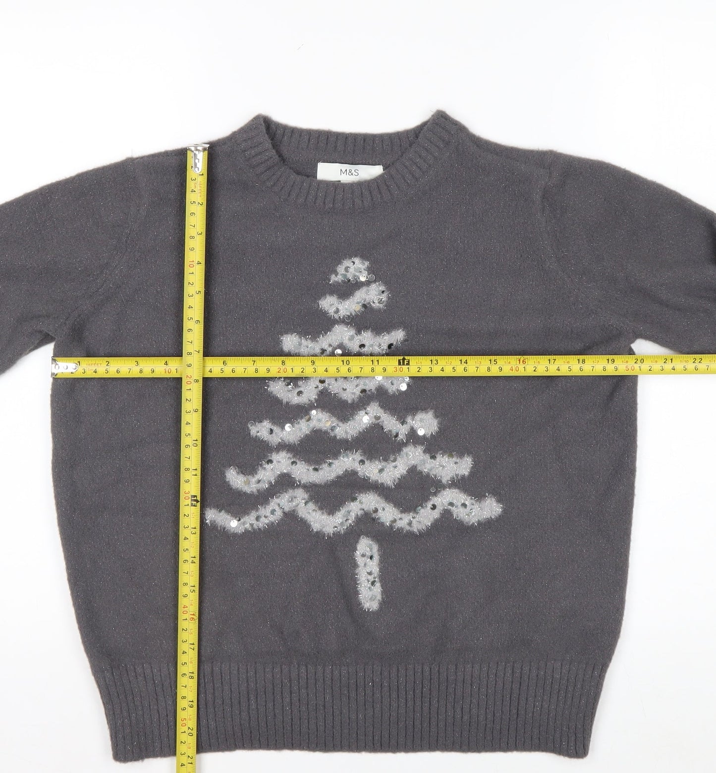 Marks and Spencer Women's Grey Sequin Christmas Jumper Size S