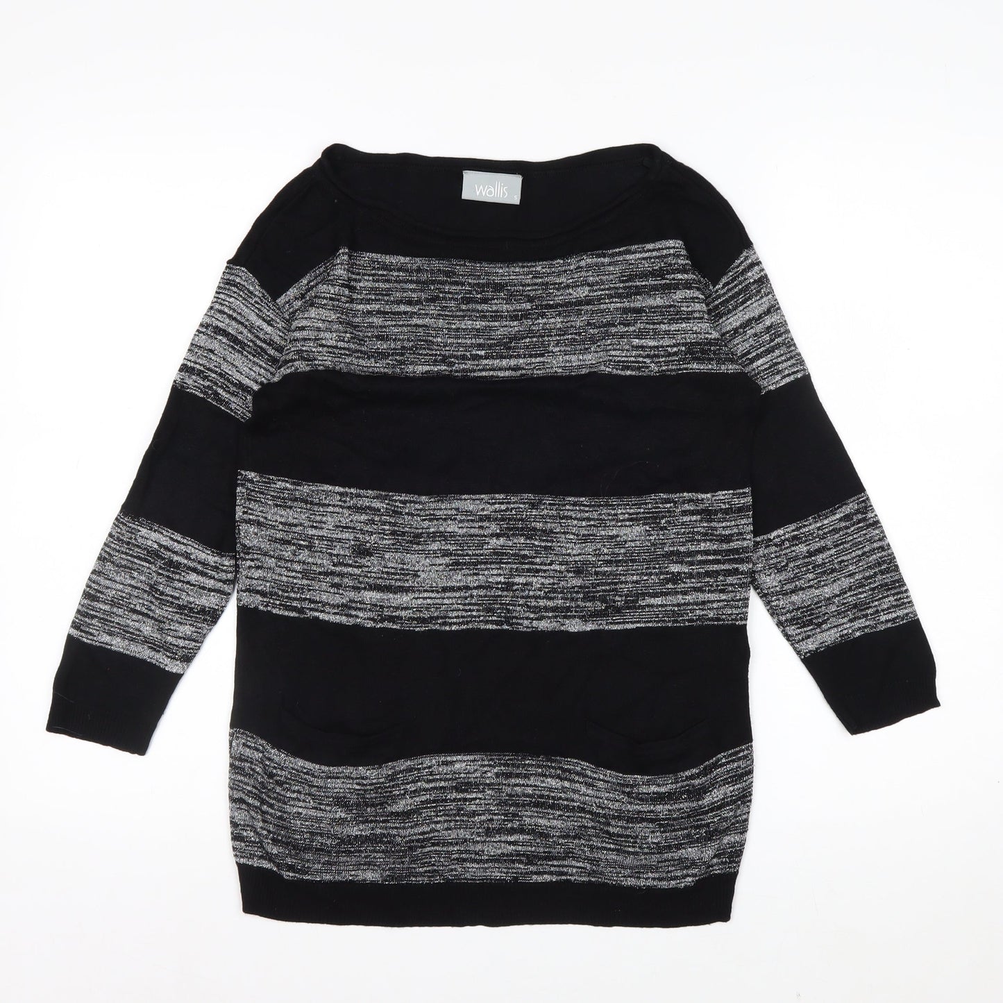 Wallis Womens Black Striped Knit Pullover Jumper Size S