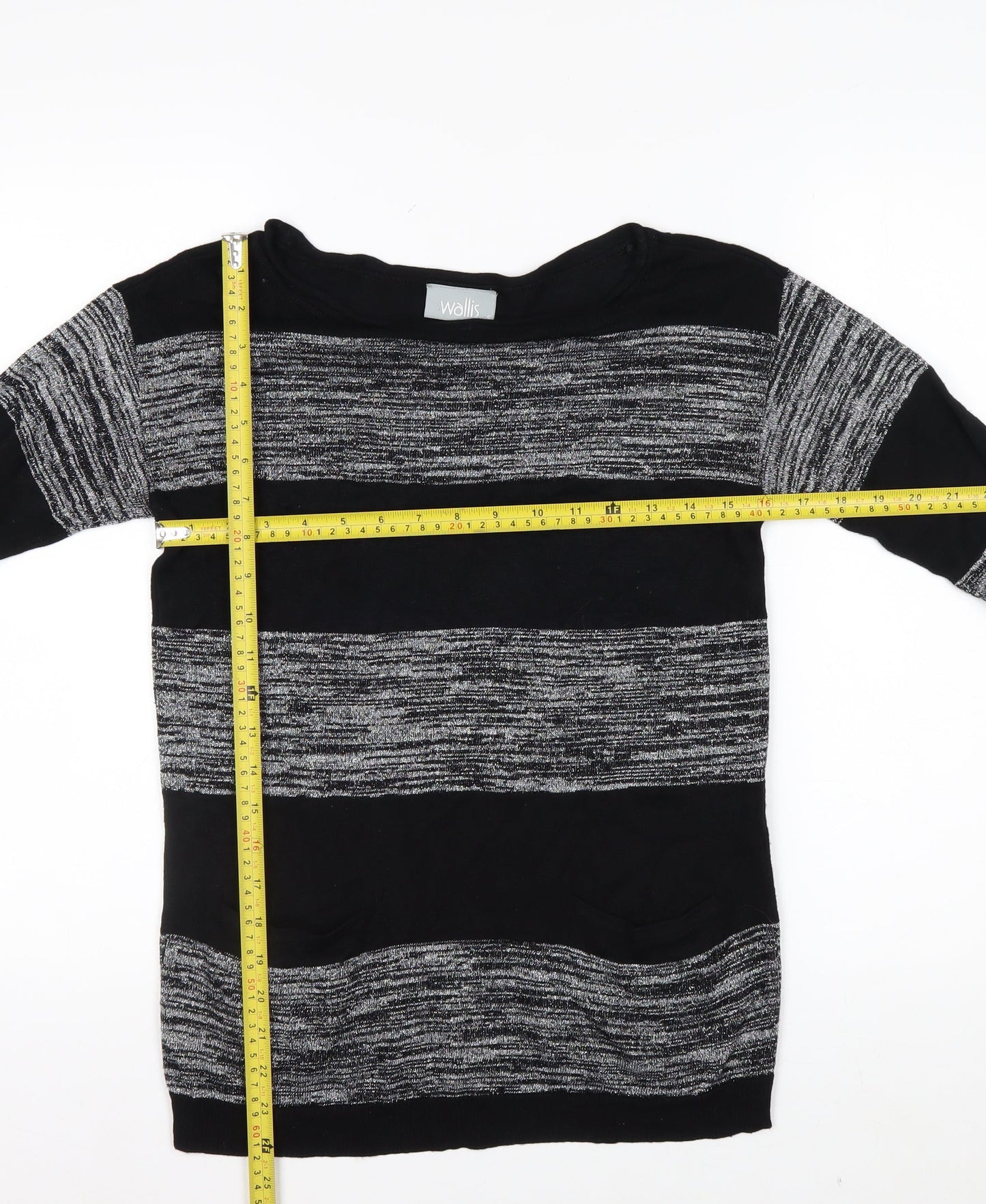 Wallis Womens Black Striped Knit Pullover Jumper Size S