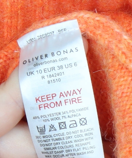 Oliver Bonas Women’s Orange Roll Neck Jumper UK 10 Wool Blend Knit