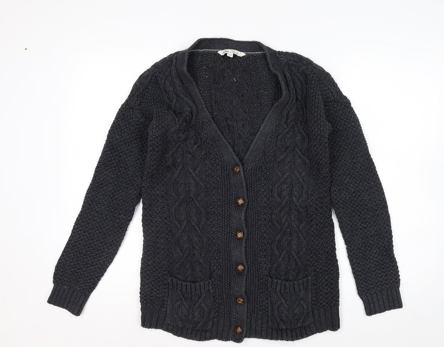 Fat Face Women's Black Size 12 Cable Knit Wool Blend Cardigan
