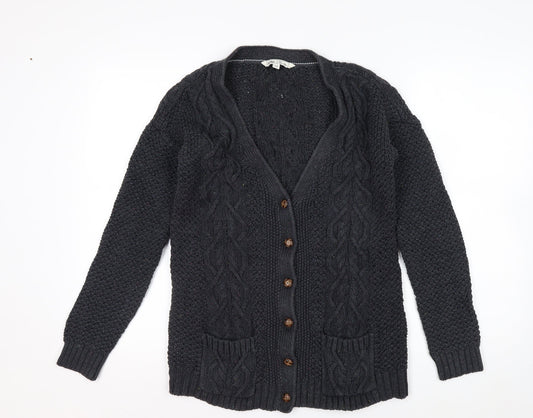 Fat Face Women's Black Size 12 Cable Knit Wool Blend Cardigan