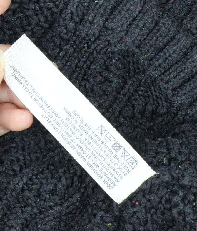 Fat Face Women's Black Size 12 Cable Knit Wool Blend Cardigan