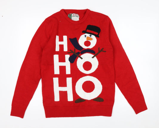 Cedar Wood State Men's Red Christmas Snowman Jumper Size S