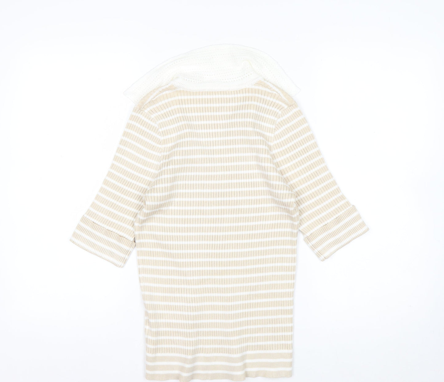 Rio & Rian Women's Beige Striped V-Neck Knit 3/4 Sleeve Top M
