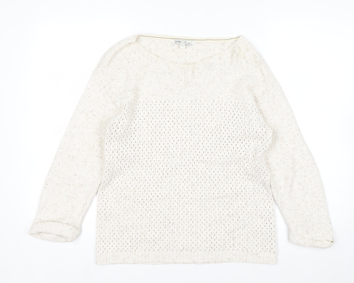 Fat Face Women's Ivory Cotton Open-Knit Jumper Size 8