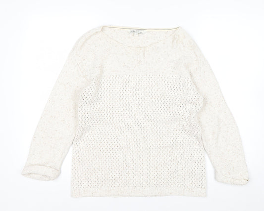 Fat Face Women's Ivory Cotton Open-Knit Jumper Size 8