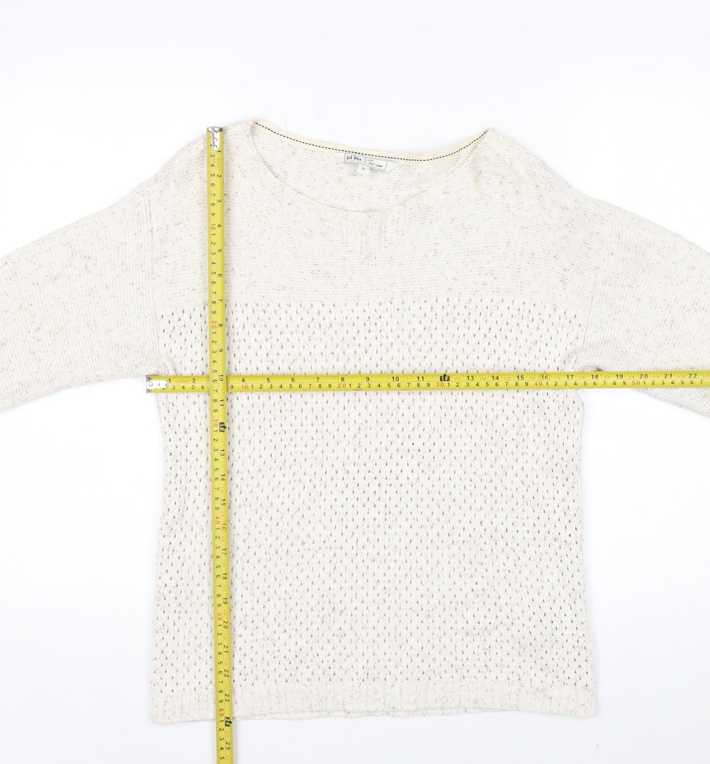 Fat Face Women's Ivory Cotton Open-Knit Jumper Size 8