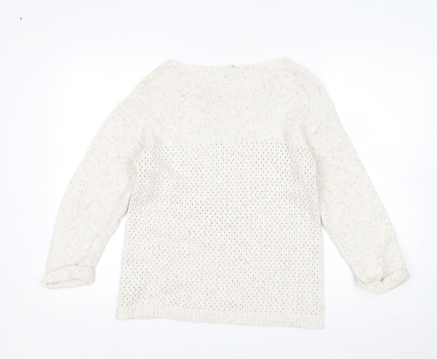 Fat Face Women's Ivory Cotton Open-Knit Jumper Size 8