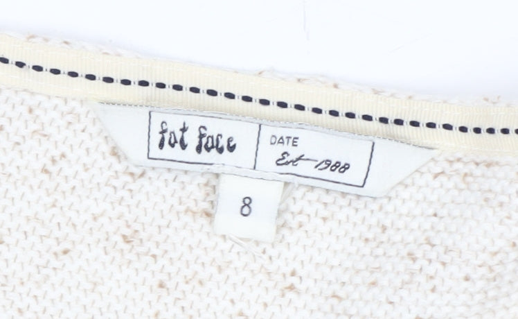 Fat Face Women's Ivory Cotton Open-Knit Jumper Size 8