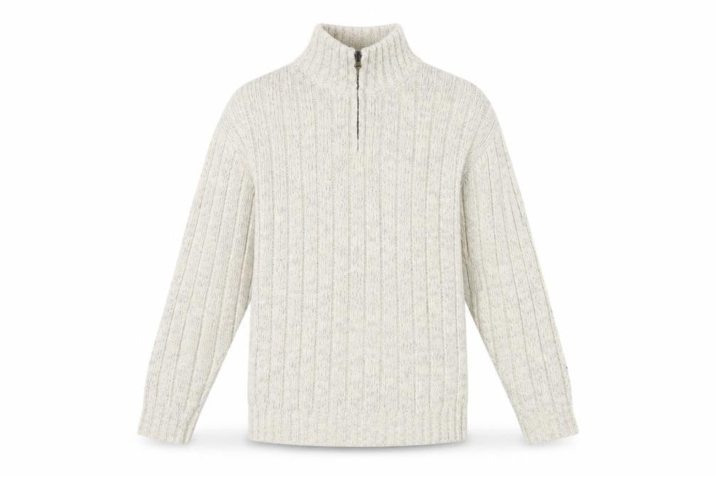 North Coast Men’s Beige 1/2 Zip Cable Knit Jumper M