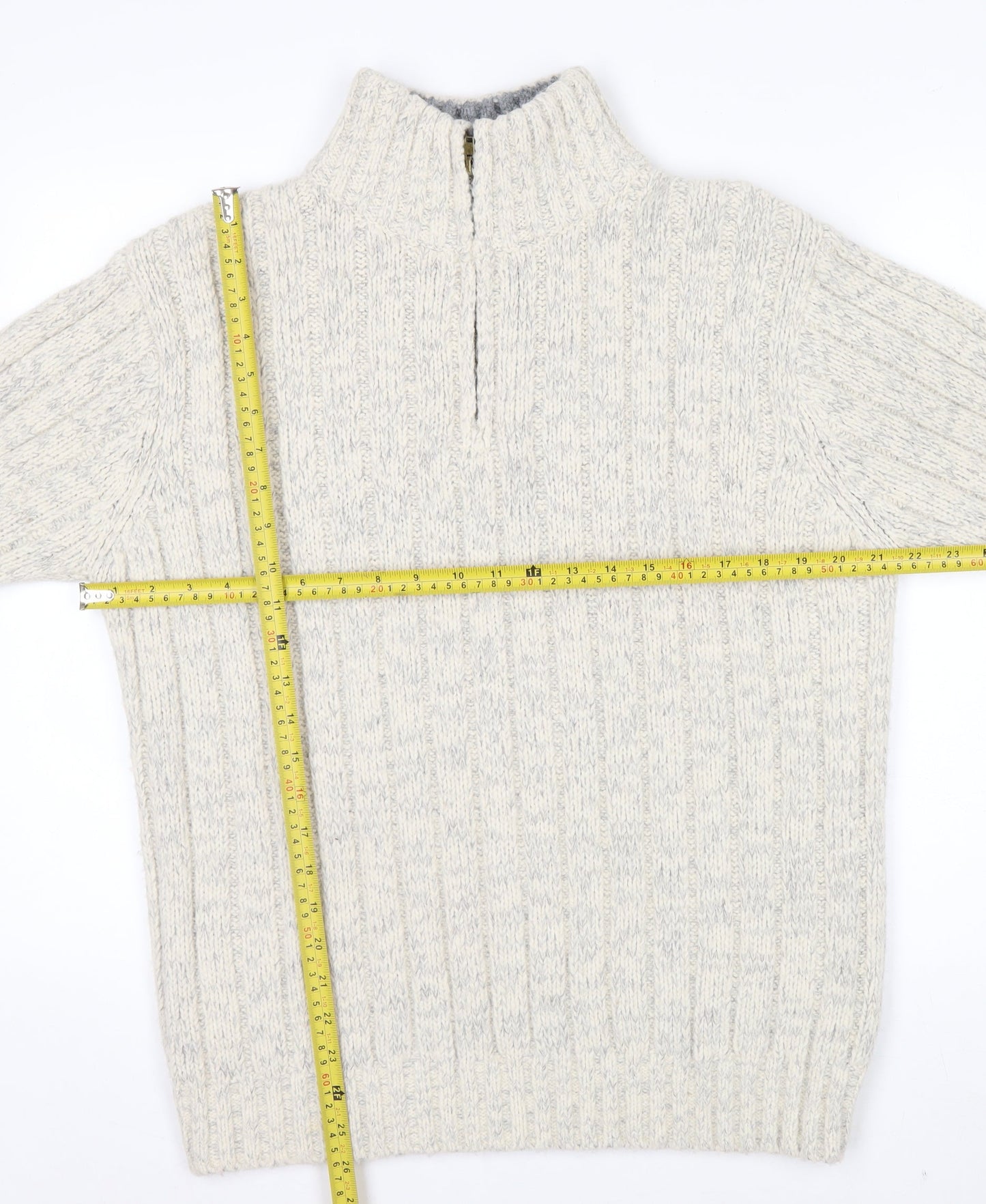 North Coast Men’s Beige 1/2 Zip Cable Knit Jumper M