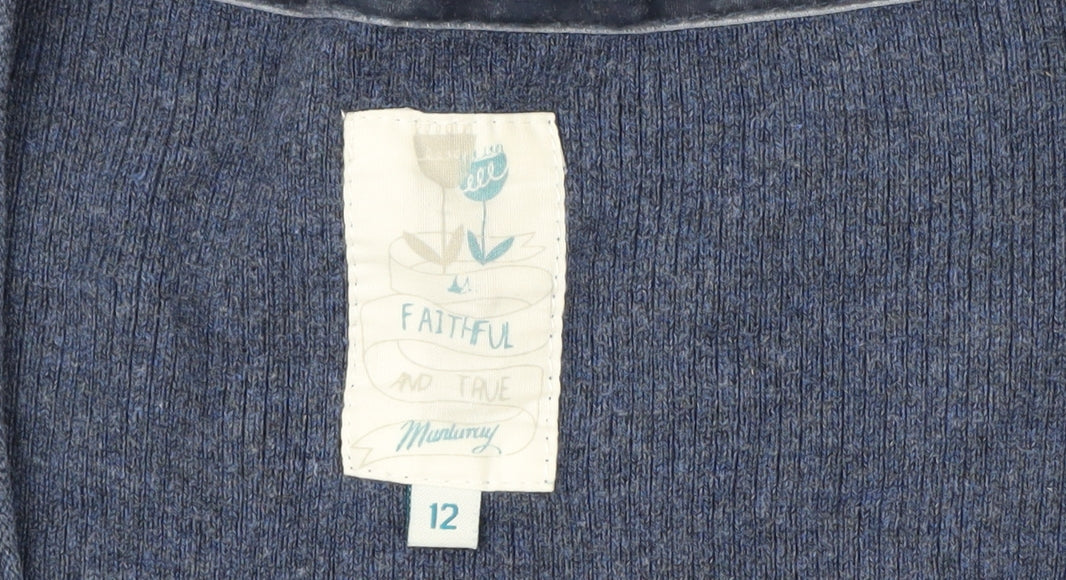 Monsoon Women’s Blue Embroidered Bird Cotton Wool V-Neck Cardigan Size 12