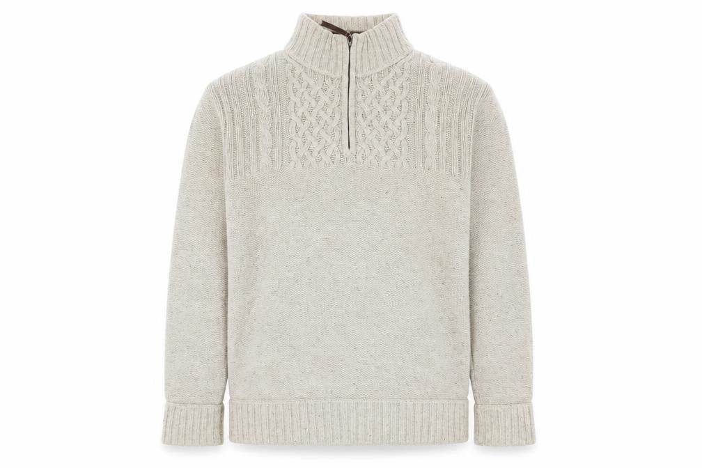 Mantaray Mens Beige Cable Knit 1/4 Zip Jumper Size M Wool Blend