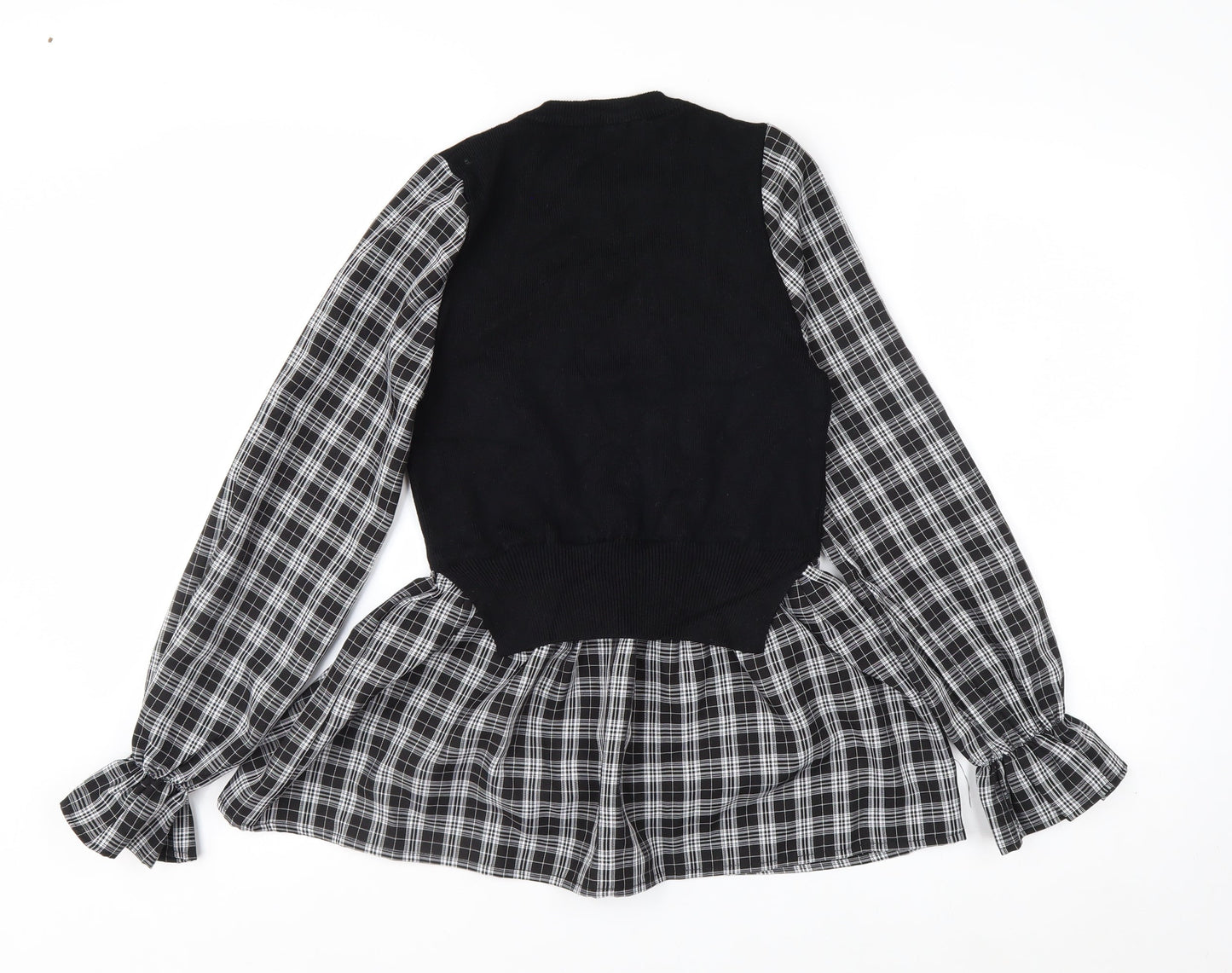 New Look Women's Black Check Tunic Blouse Size 8 Long Sleeve