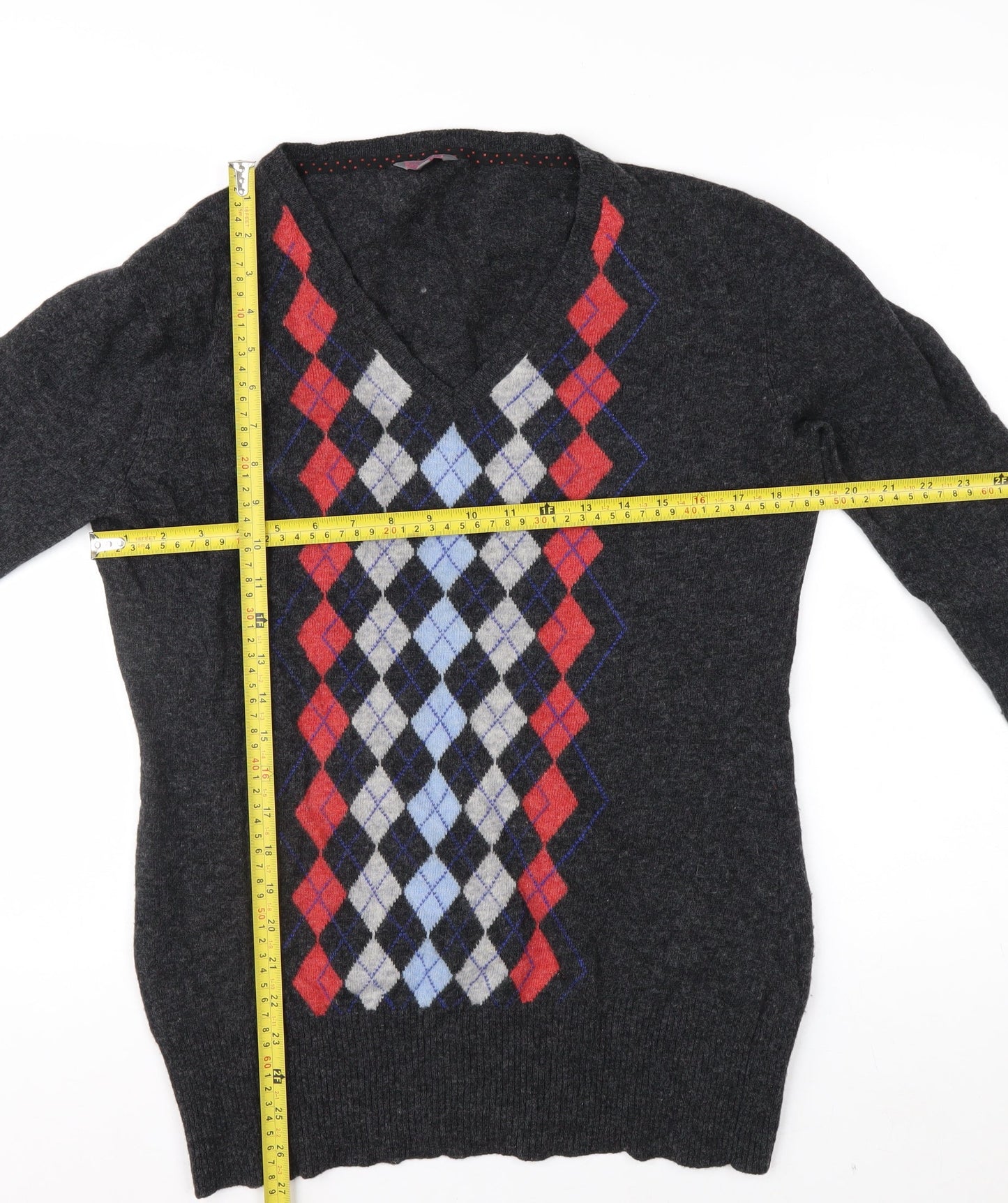 Stanfield Men's Grey Argyle Wool V-Neck Jumper XL