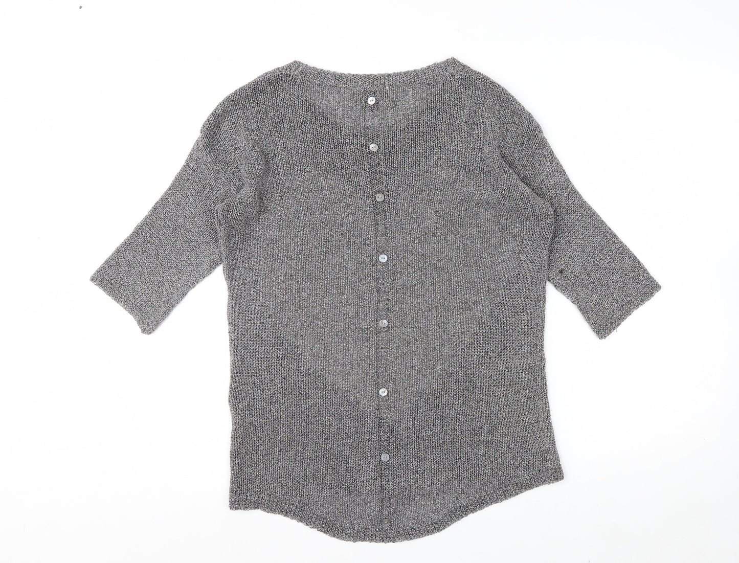 Next Womens Grey Heart Knit Jumper Size 8 Cotton Blend 3/4 Sleeve