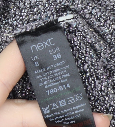 Next Womens Grey Heart Knit Jumper Size 8 Cotton Blend 3/4 Sleeve