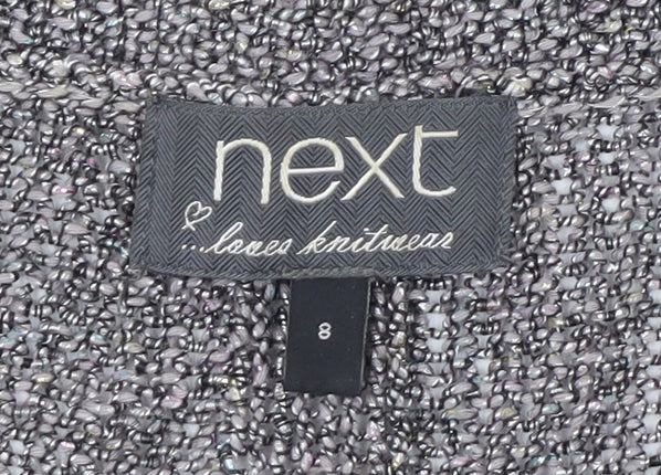 Next Womens Grey Heart Knit Jumper Size 8 Cotton Blend 3/4 Sleeve