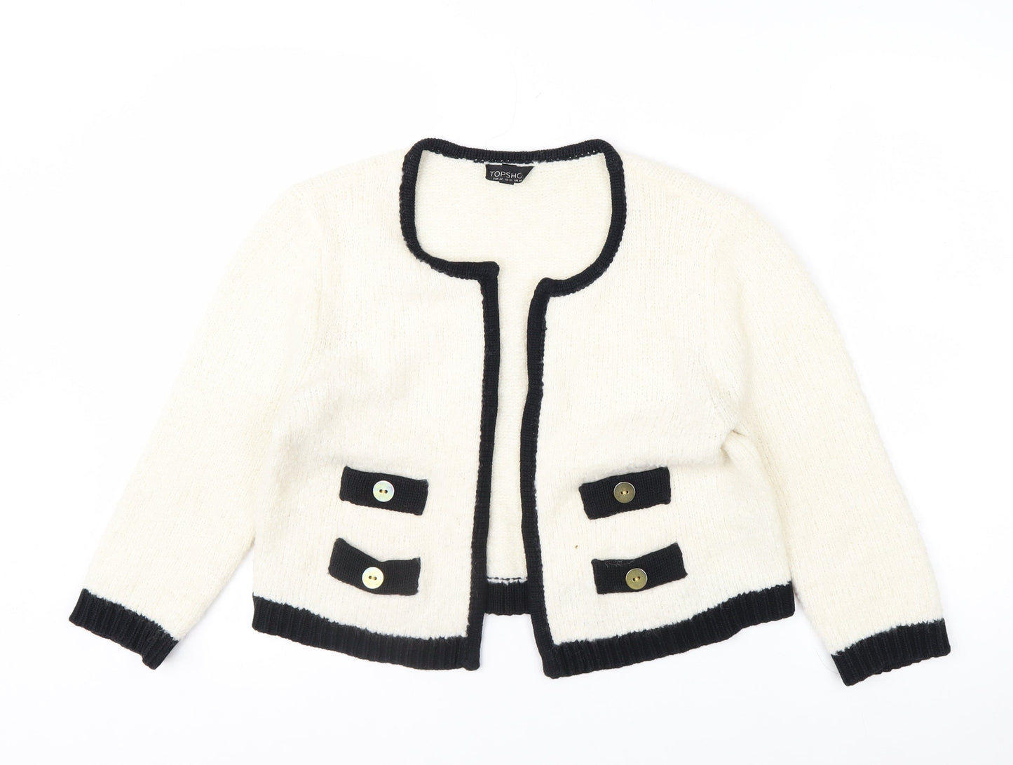 Topshop Women’s Ivory Black Trim Cardigan UK 14 Wool Blend