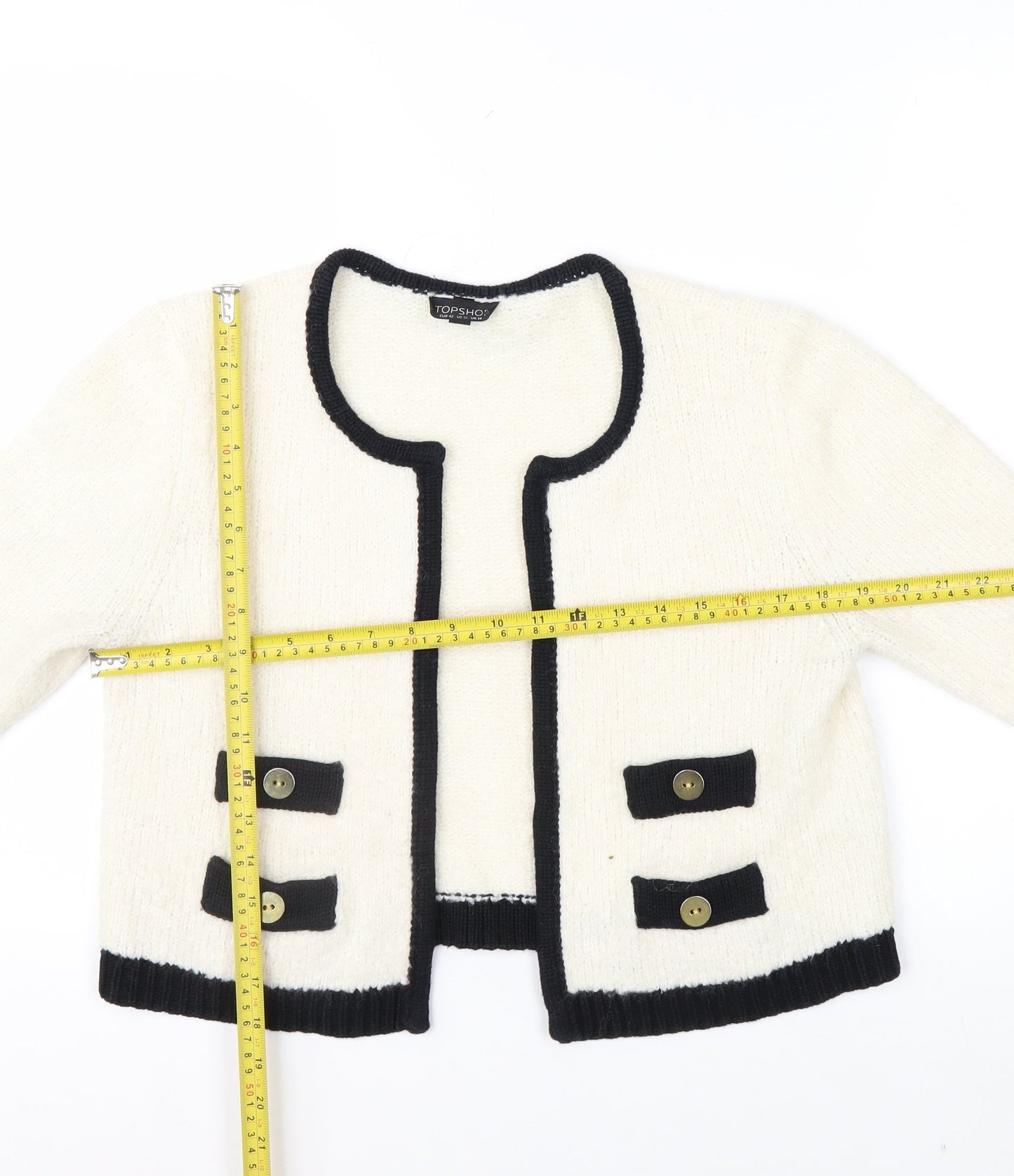 Topshop Women’s Ivory Black Trim Cardigan UK 14 Wool Blend