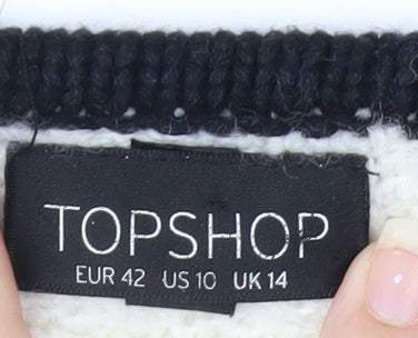 Topshop Women’s Ivory Black Trim Cardigan UK 14 Wool Blend