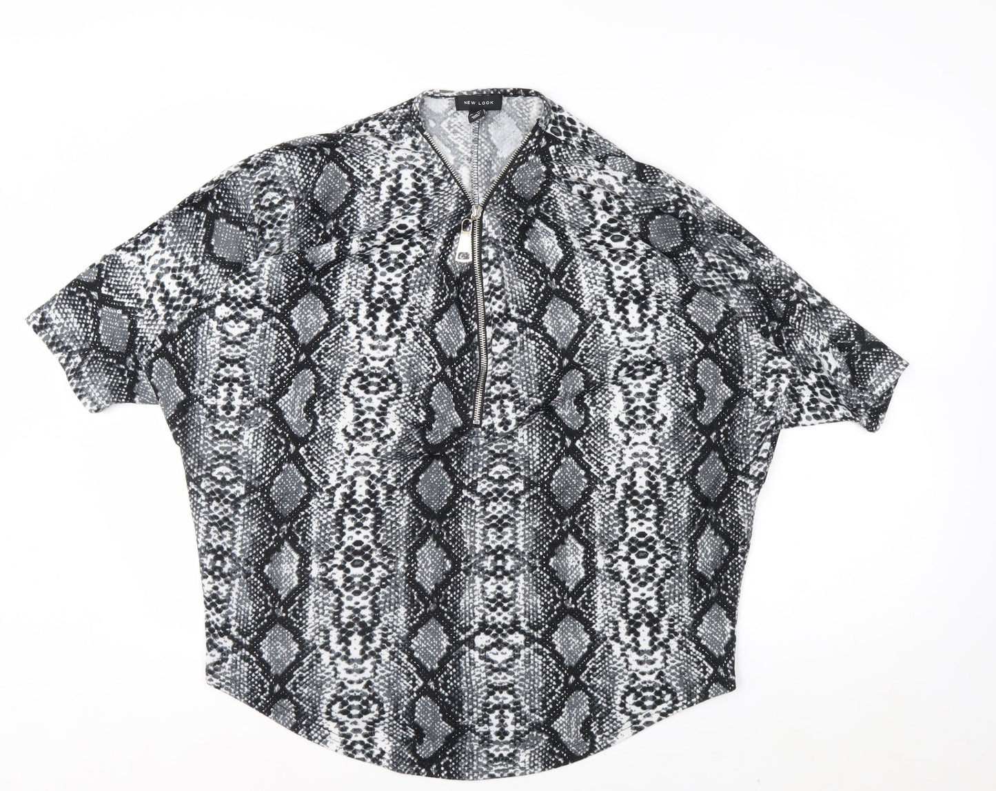 New Look Women’s Grey Snake Print Short Sleeve Zip Tunic Blouse Size M