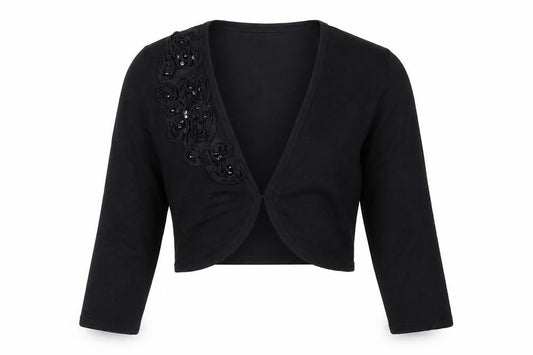 Kaliko Women's Black Size 8 Embellished Shrug Cardigan