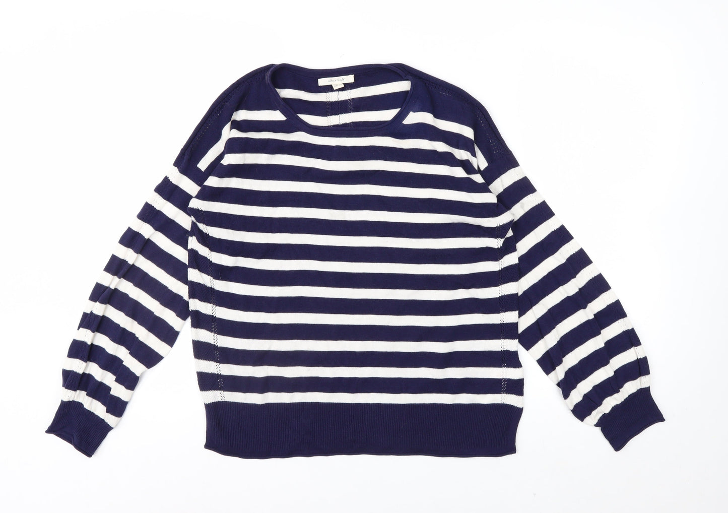 White Stuff Women's Blue Striped Cotton Crew Neck Jumper Size 14