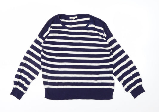 White Stuff Women's Blue Striped Cotton Crew Neck Jumper Size 14