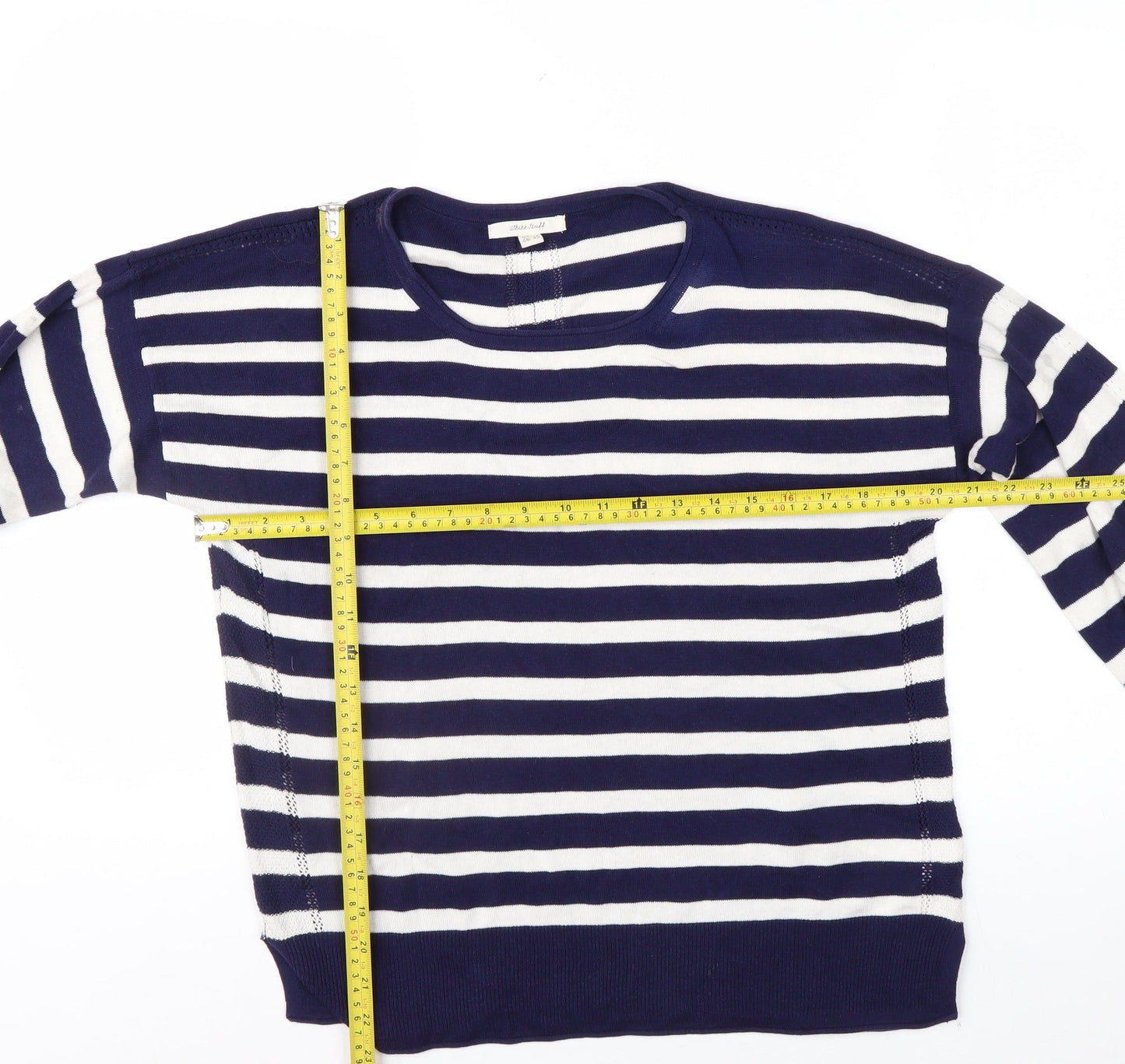 White Stuff Women's Blue Striped Cotton Crew Neck Jumper Size 14