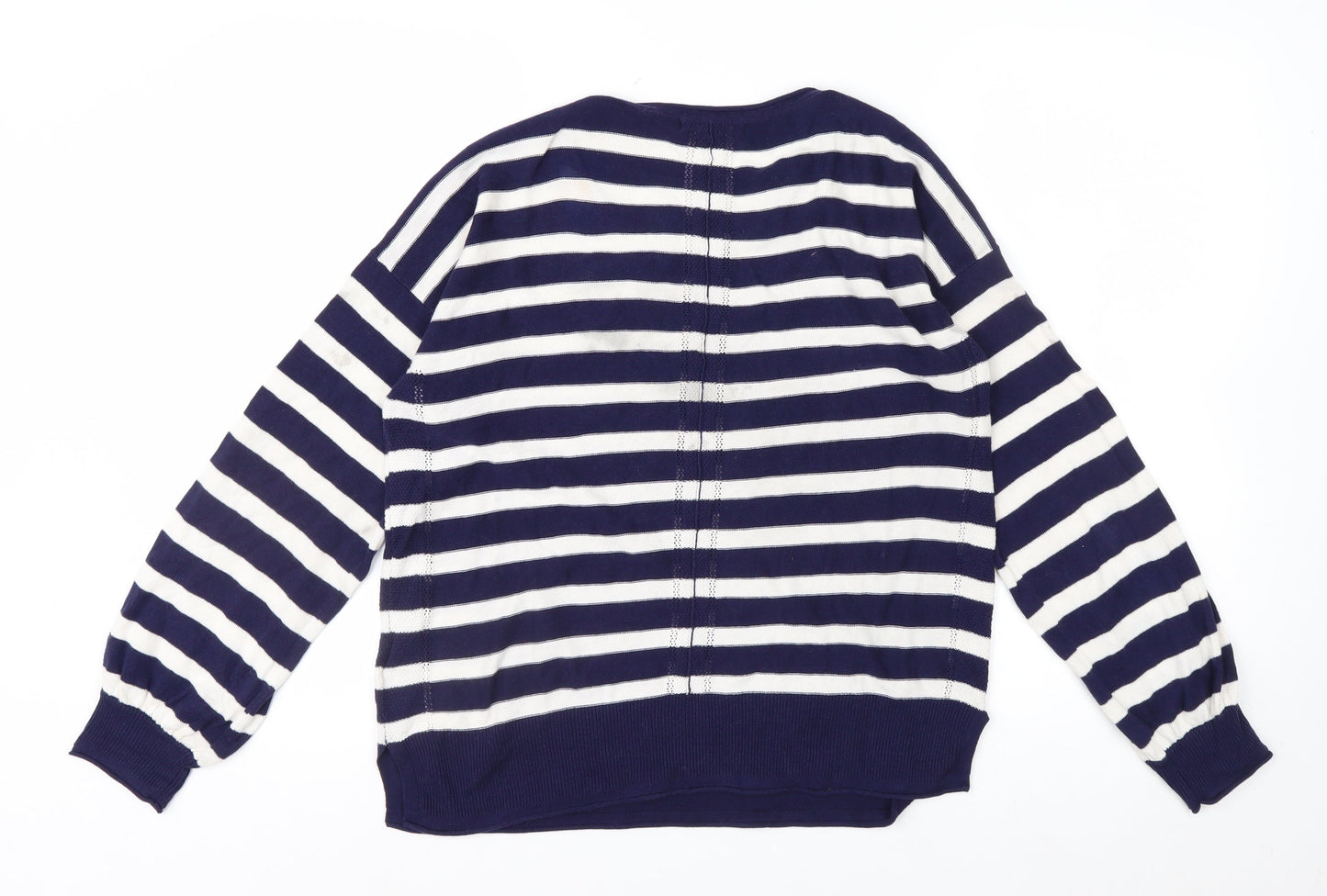 White Stuff Women's Blue Striped Cotton Crew Neck Jumper Size 14