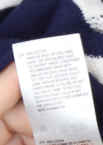 White Stuff Women's Blue Striped Cotton Crew Neck Jumper Size 14