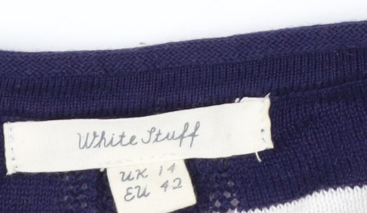 White Stuff Women's Blue Striped Cotton Crew Neck Jumper Size 14