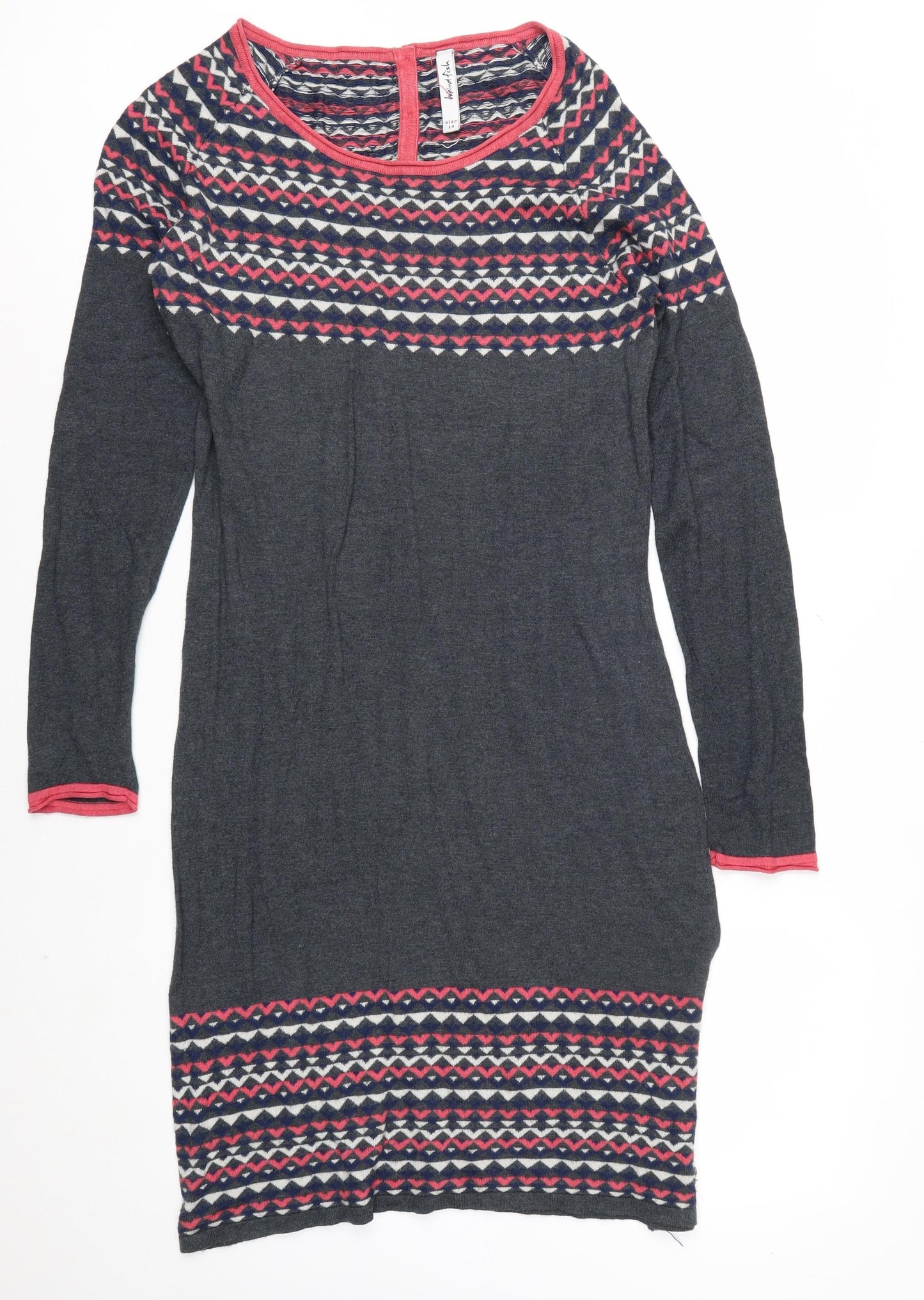 Weird Fish Women’s Grey Geometric Knit Jumper Dress Size 14