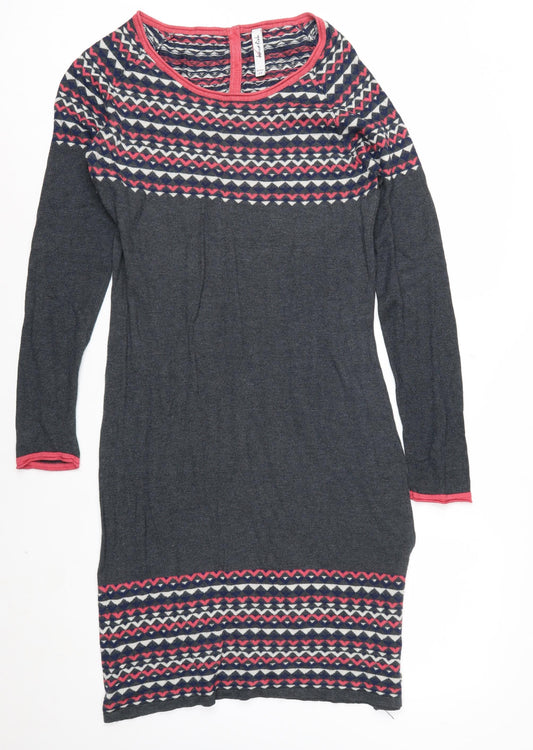 Weird Fish Women’s Grey Geometric Knit Jumper Dress Size 14