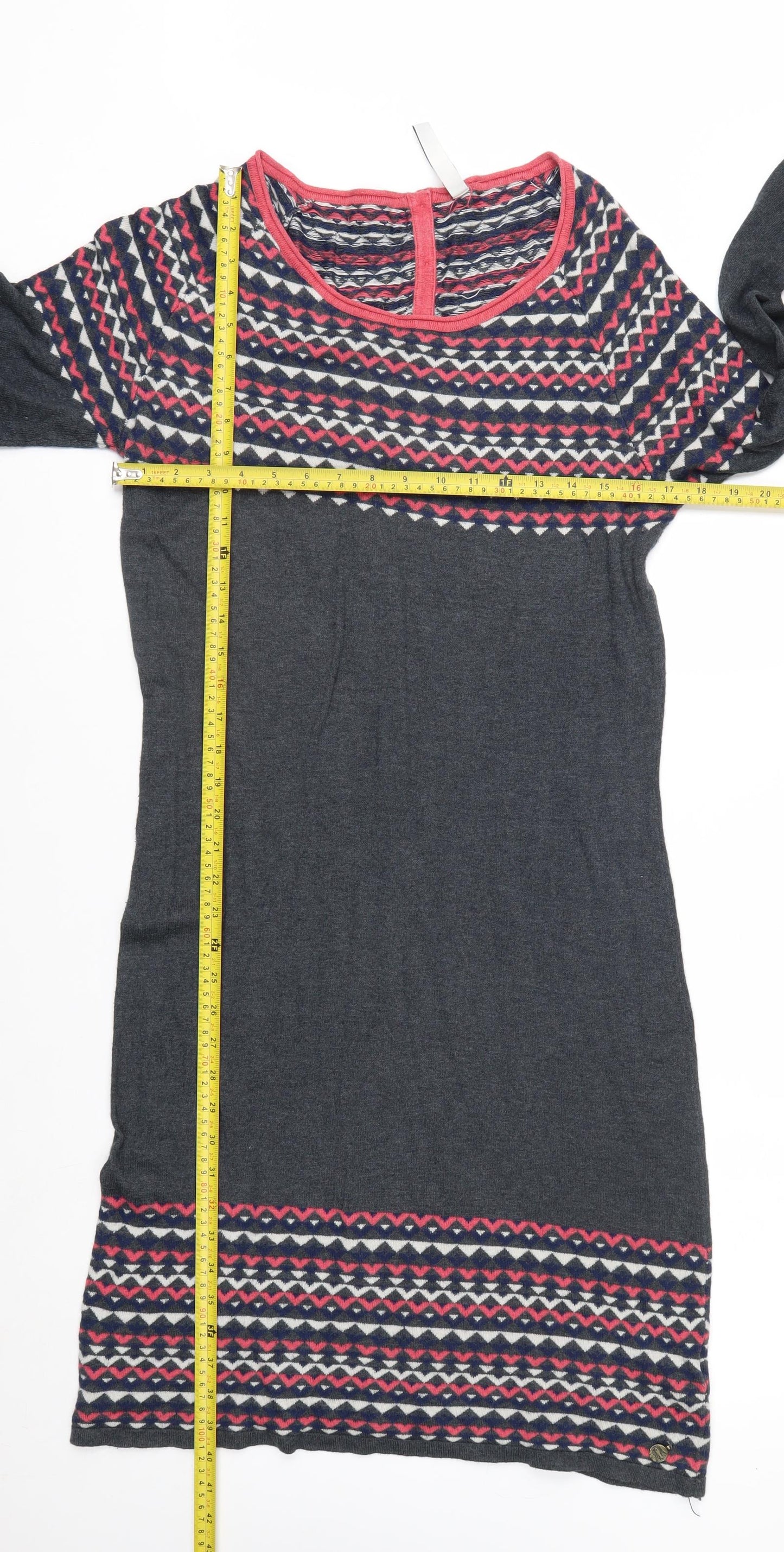 Weird Fish Women’s Grey Geometric Knit Jumper Dress Size 14